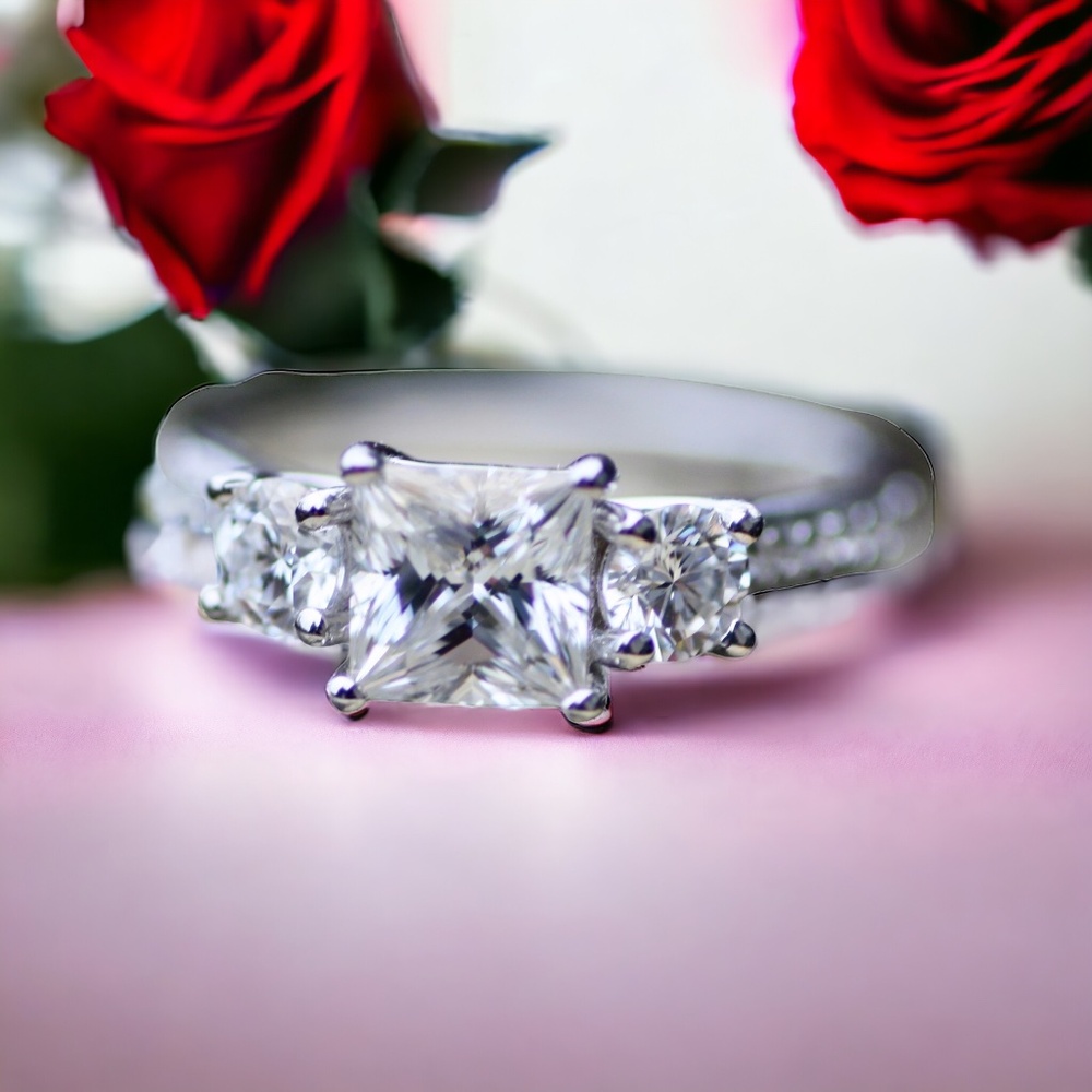 New Trinity Moissanite Engagement Ring Sterling Silver 25th Anniversary Size 6